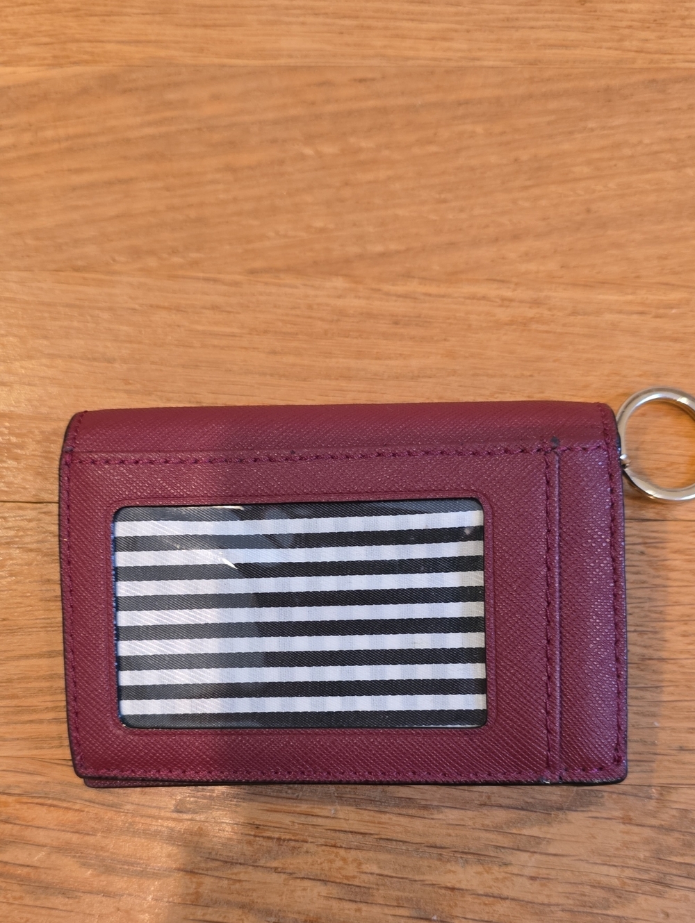 Kate Spade Plum Saffiano Leather Compact Wallet with Gold Logo & Key Ring - Picture 4 of 6